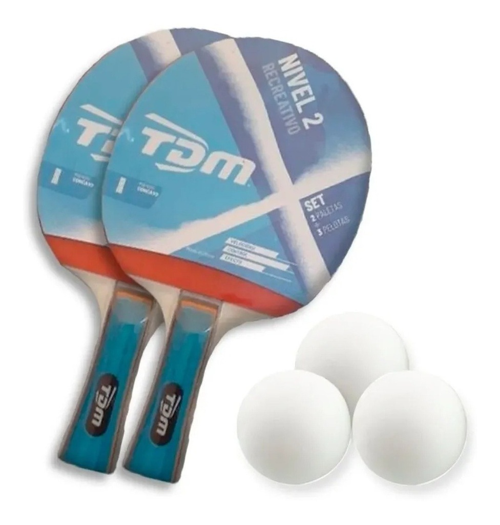 Set 2 Paletas Ping Pong Tdm Nivel2 + 3 Pelotas + Red Soporte